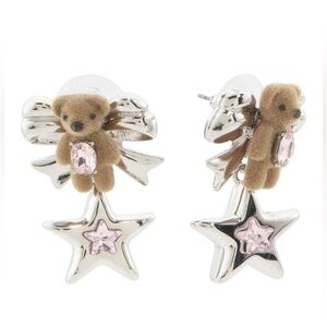 BETSEY JOHNSON FELTED TEDDY BEAR STAR DROP EARRINGS - NWT